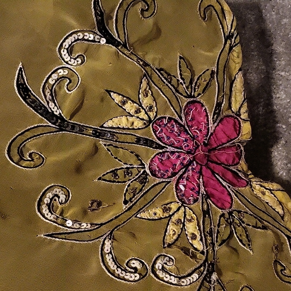Boho maxi wrap skirt beaded and embroidered silk yellow and pink - Picture 5 of 10